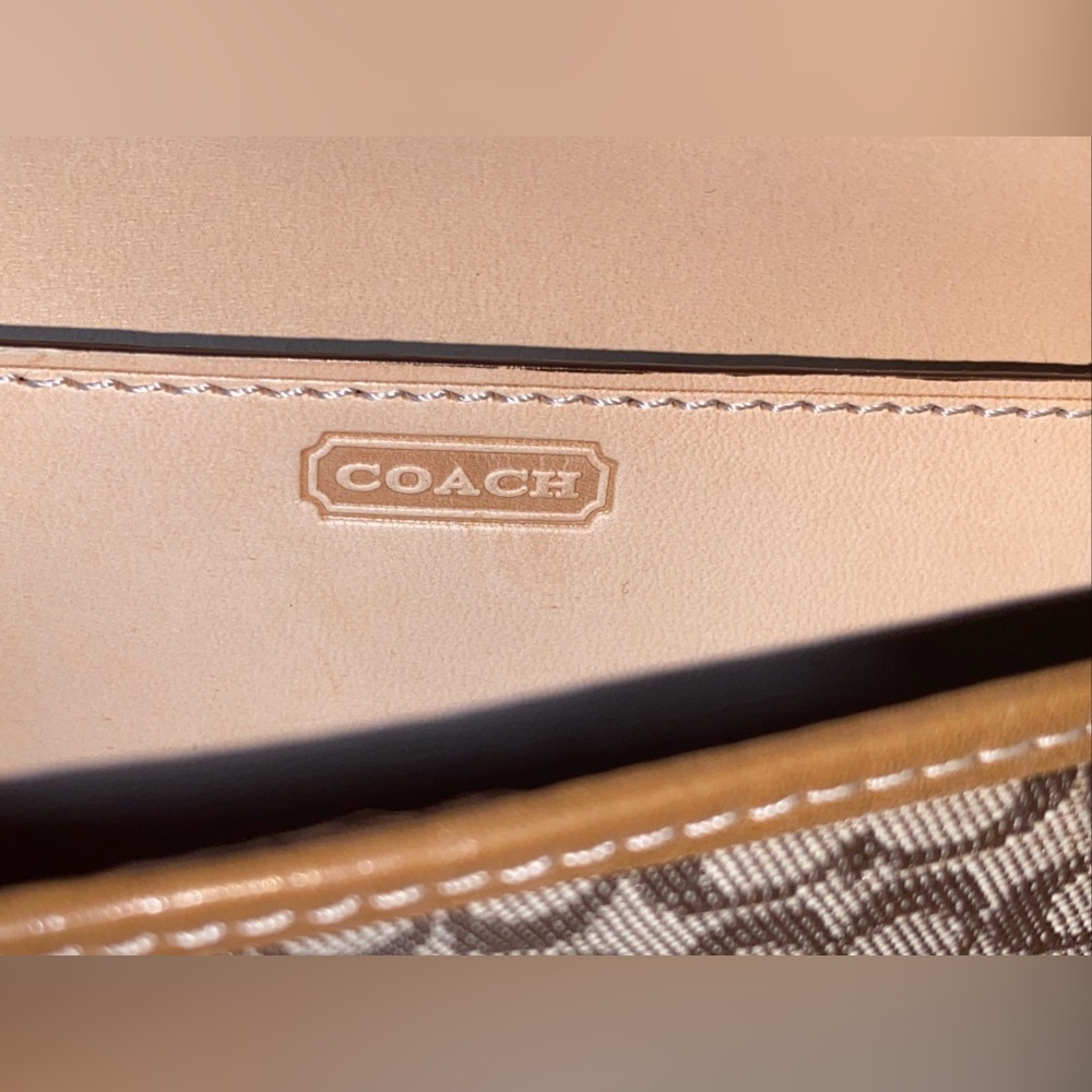 Coach Mini Monogram TAN LONG WALLET W/LEATHER TRIM & BUCKLE VGC - Picture 8 of 14